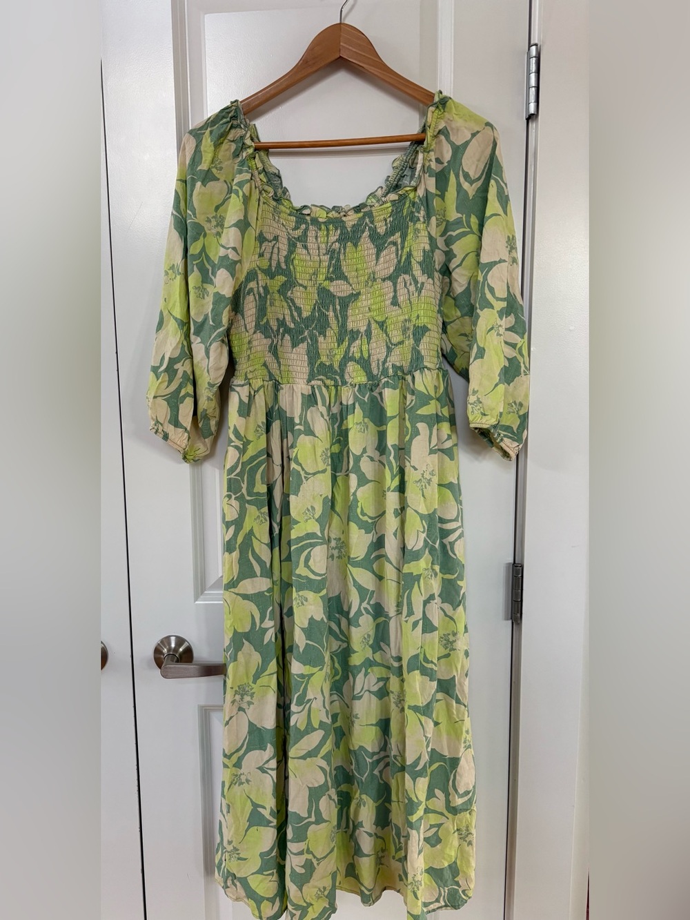 Torrid Green and Cream Floral Smocked Dress Viscose Summer